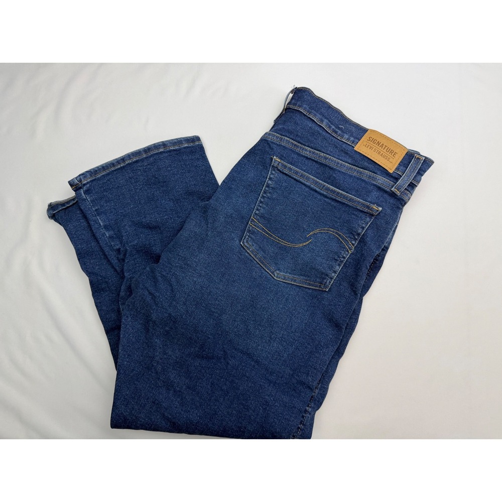 Signature Levi Strauss Heritage High Rise Straight Jeans Womens Blue Denim